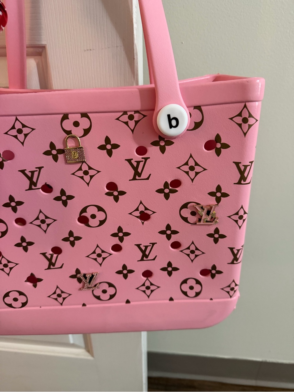 Pink Tote with Red Accent Scarf - Picture 3 of 5